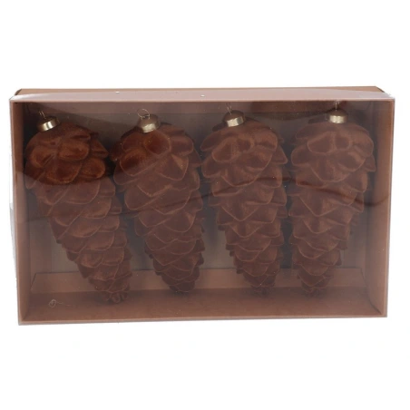 Flocked Plastic Christmas Ornaments, 14 cm, Brown, 1 pack - 4 pcs
