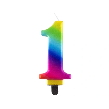 Candle "Number 1", Rainbow Colours, 8 cm