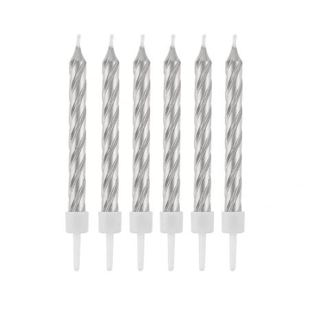 Birthday Cake Candles with Holders, 8 cm, 1 Pack - 12 pcs, Silver Color