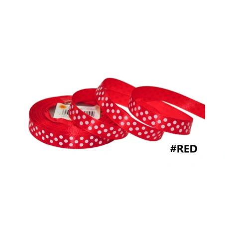 Taškuota juostelė, 1,2 cm × 18 m, raudona