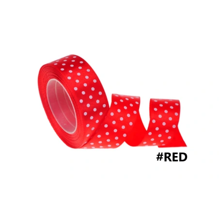 Taškuota juostelė, 2,5 cm × 18 m, raudona