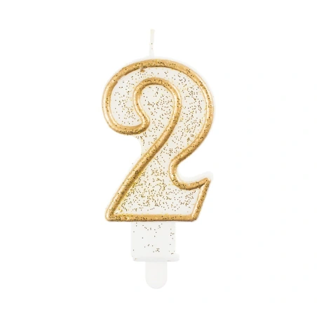 Birthday Candle „2“, white & gold