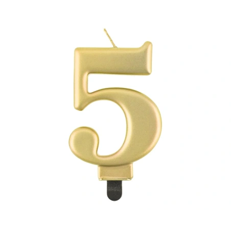 Gimtadienio žvakė „Skačius 5“, blizgi, auksinė, 8 cm
