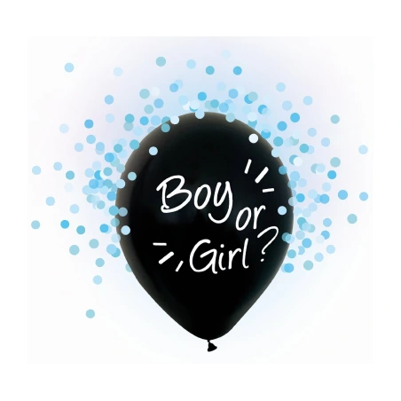 Balionai „Boy or Girl“ su mėlynais konfeti, 12", 1 pak. - 4 vnt.