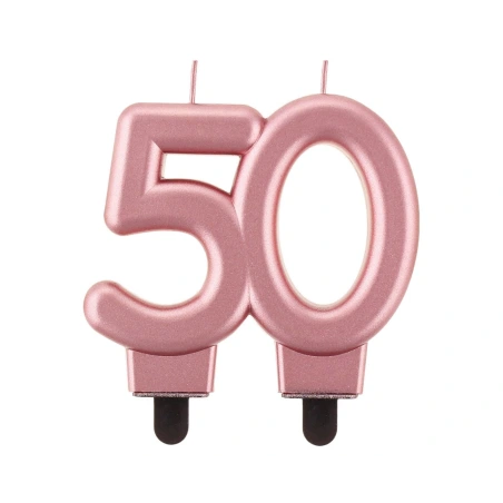 Gimtadienio žvakė „Skaičius 50“, rožinio aukso metalinės spalvos, 8,0 cm