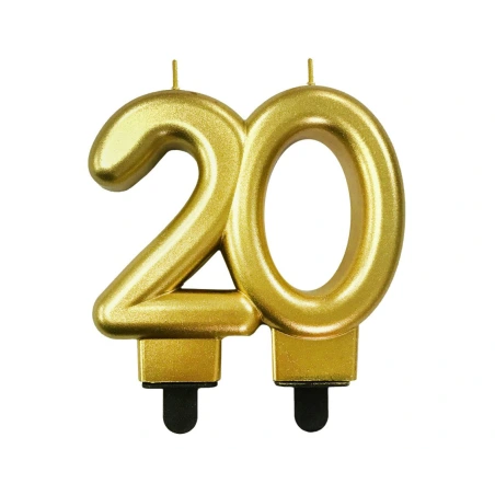 Candle "Number 20", Metallic Gold, 8 cm