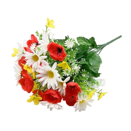 Dirbtinė ramunėlių, aguonų puokštė, 37 cm