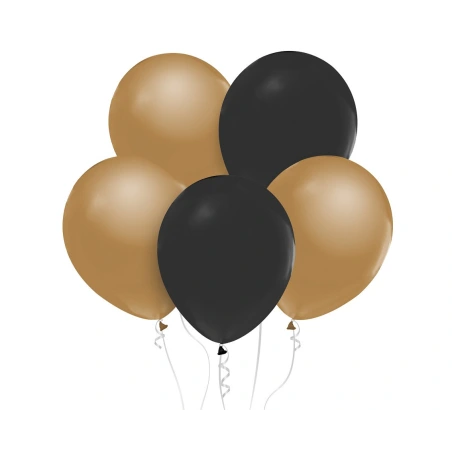 Balionai, 12", juodos ir auksinės metalinės spalvos, 1 pak. -10 vnt.