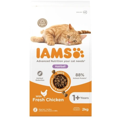 IAMS Hairball sausas maistas kačiukams su šviežia vištiena, 2 kg