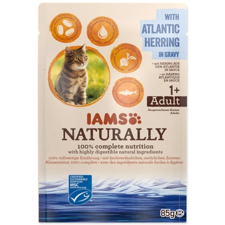 IAMS Naturally  konservuotas ėdalas suaugusioms katėms su skania Atlanto silke padaže, 85 g