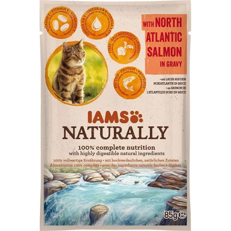 IAMS Naturally  konservuotas pašaras katėms su lašiša padaže, 85 g