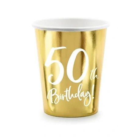 Popieriniai puodeliai „50th Birthday“,  220 ml, 1 pak. - 6 vnt.