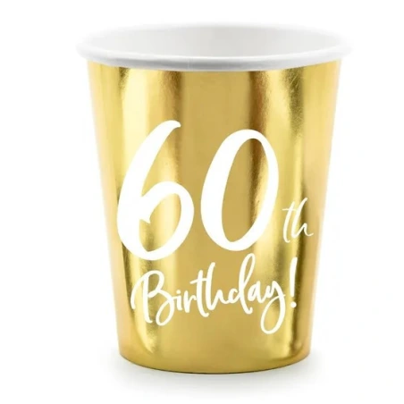 Popieriniai puodeliai „60th Birthday“,  220 ml, 1 pak. - 6 vnt.