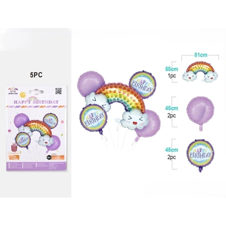 Balionų rinkinys "HAPPY BIRTHDAY", 1 pak. - 5 vnt.